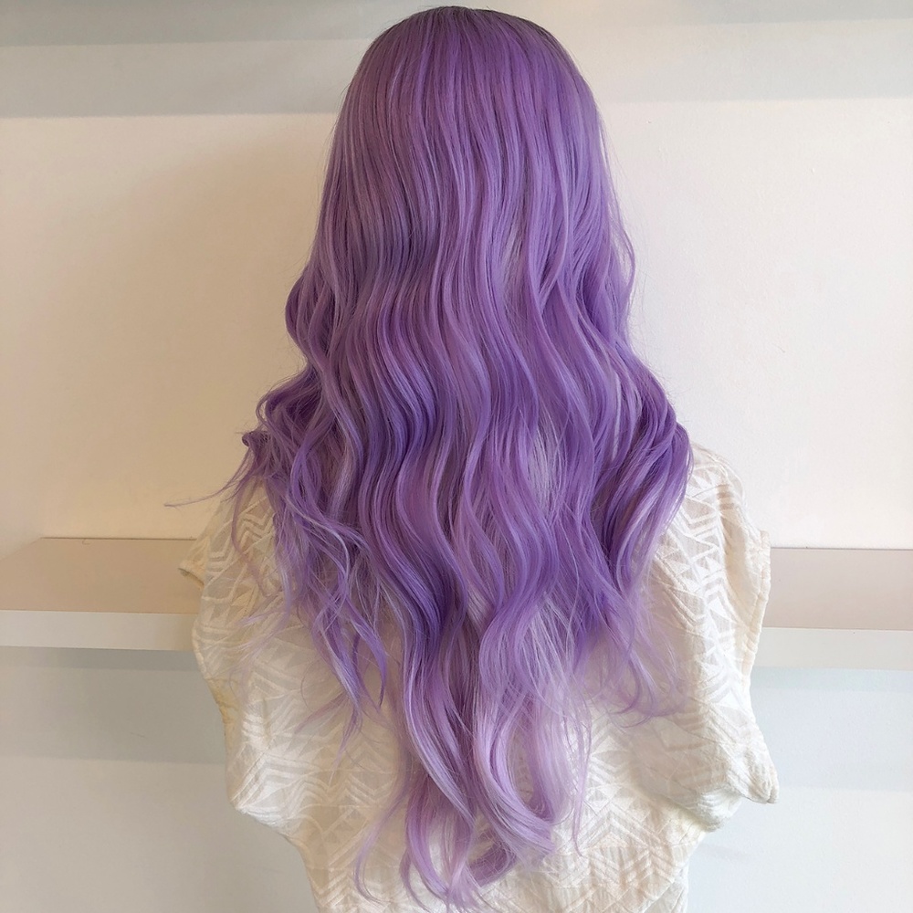 20" Pastel Purple Ombre w/ Blk Roots Wig | Leona - Picture 3 of 7